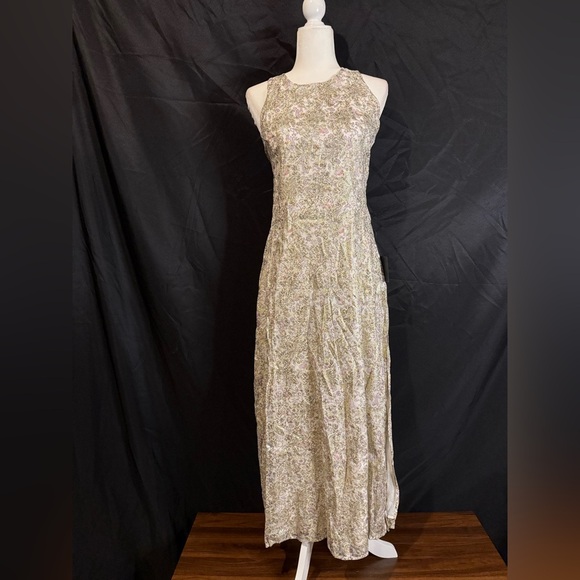 Lulus Size Medium Romantic Charm White and Gold Floral Print Tie-Back Midi Dress - Picture 6 of 9